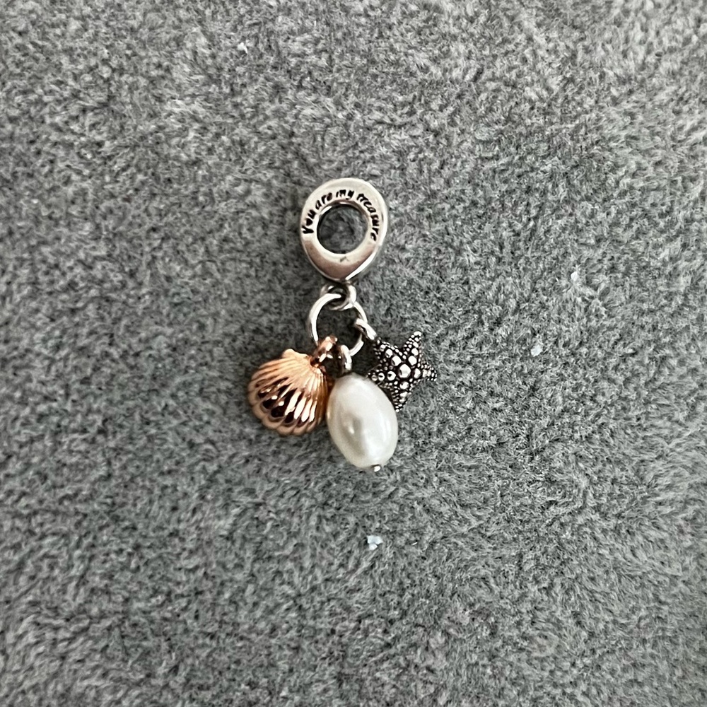 Pandora Freshwater Cultured Pearl, Starfish & Shell Triple Dangle Charm
